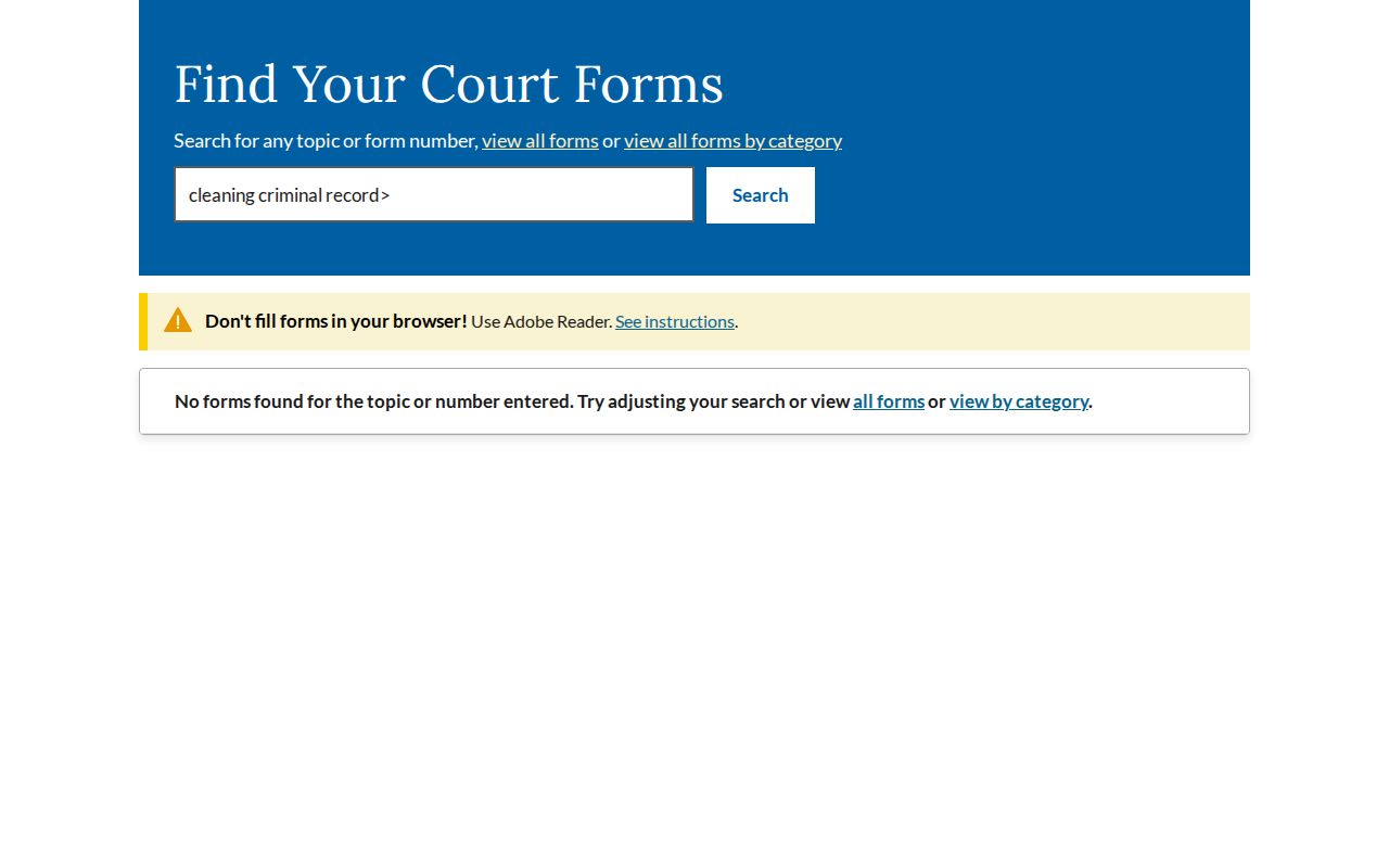 California Courts criminal record cleaning form search